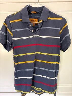 Men’s Vintage Fit ‘Trailer’ Navy Striped Polo Shirt 👕 Size M